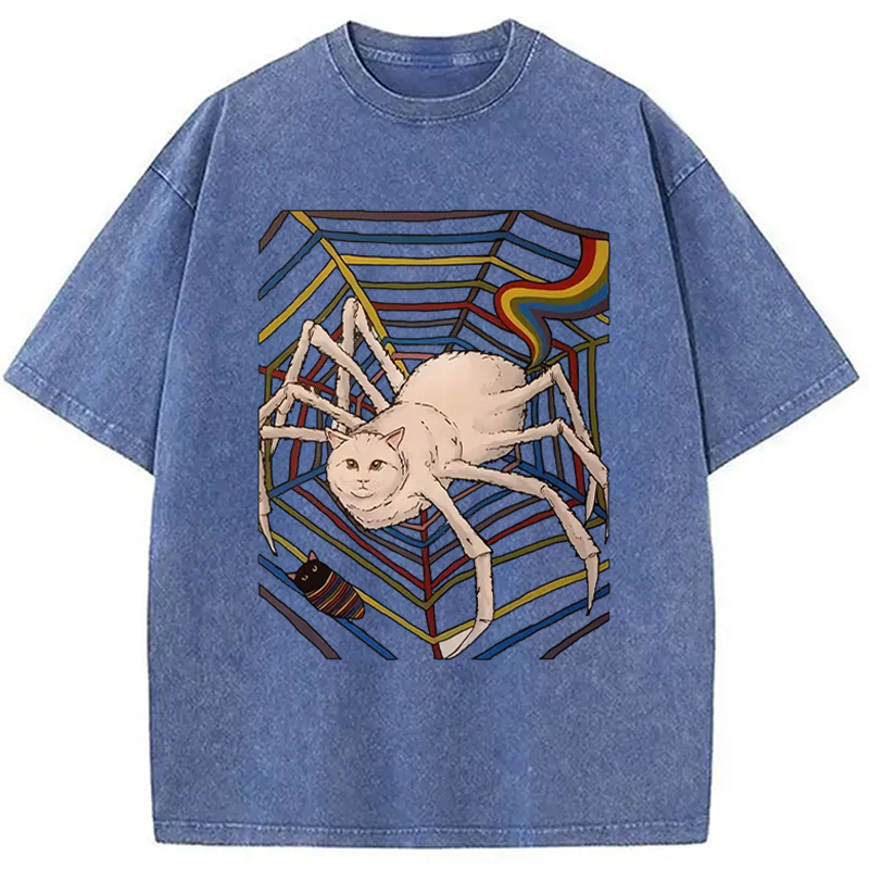 Modecanvas Funny Spider Cat Washed T-Shirt