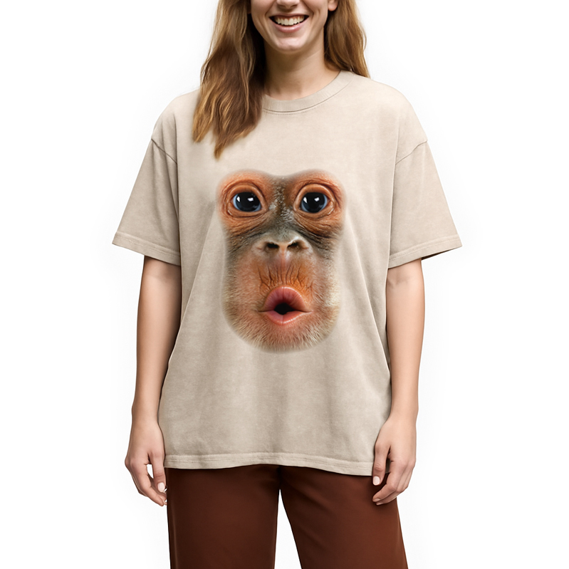 Modecanvas Monkey Stomach Funny Meme Washed T-Shirt