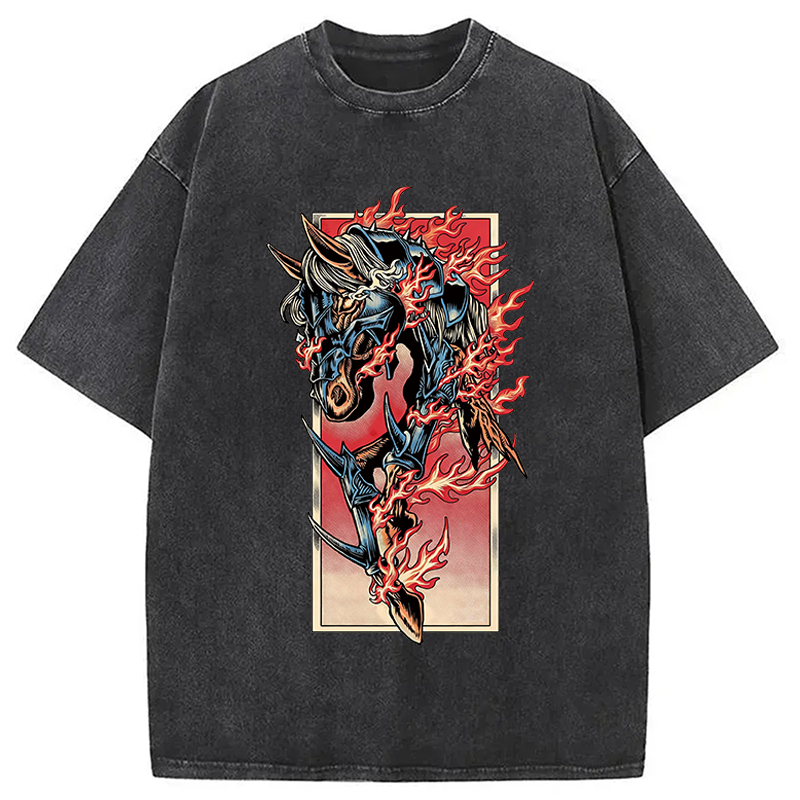 Modecanvas Fire Horse Year DTG Printing Washed T-Shirt
