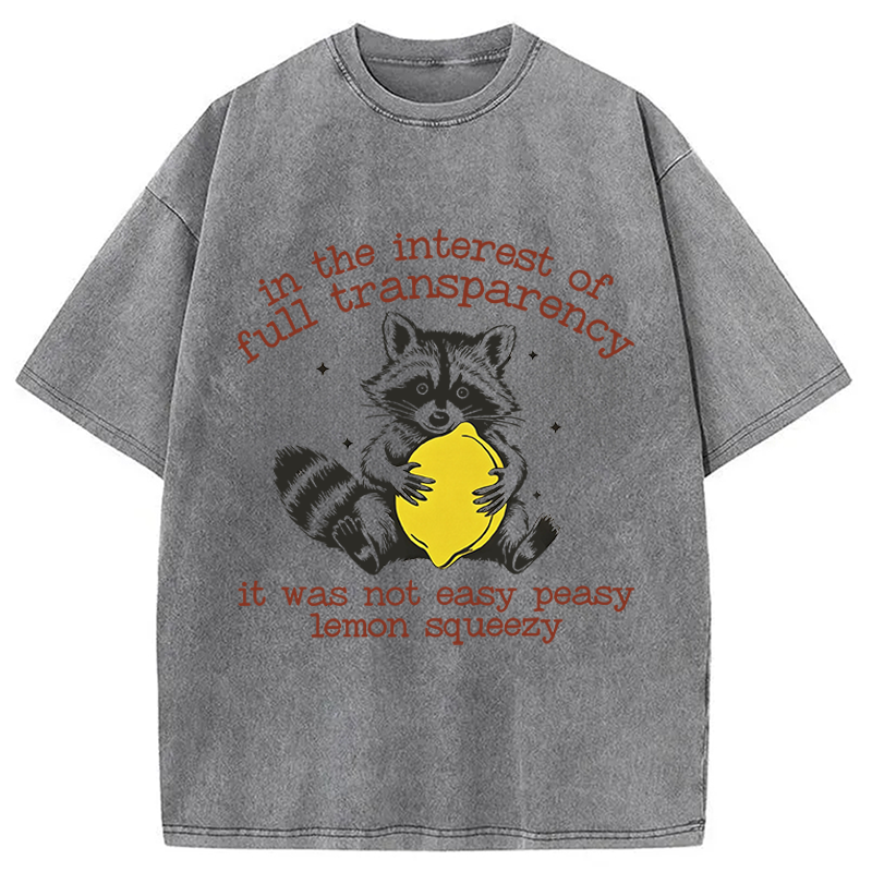Modecanvas Racoon Lemon Squeezy DTG Printing Washed T-Shirt-modecanvas