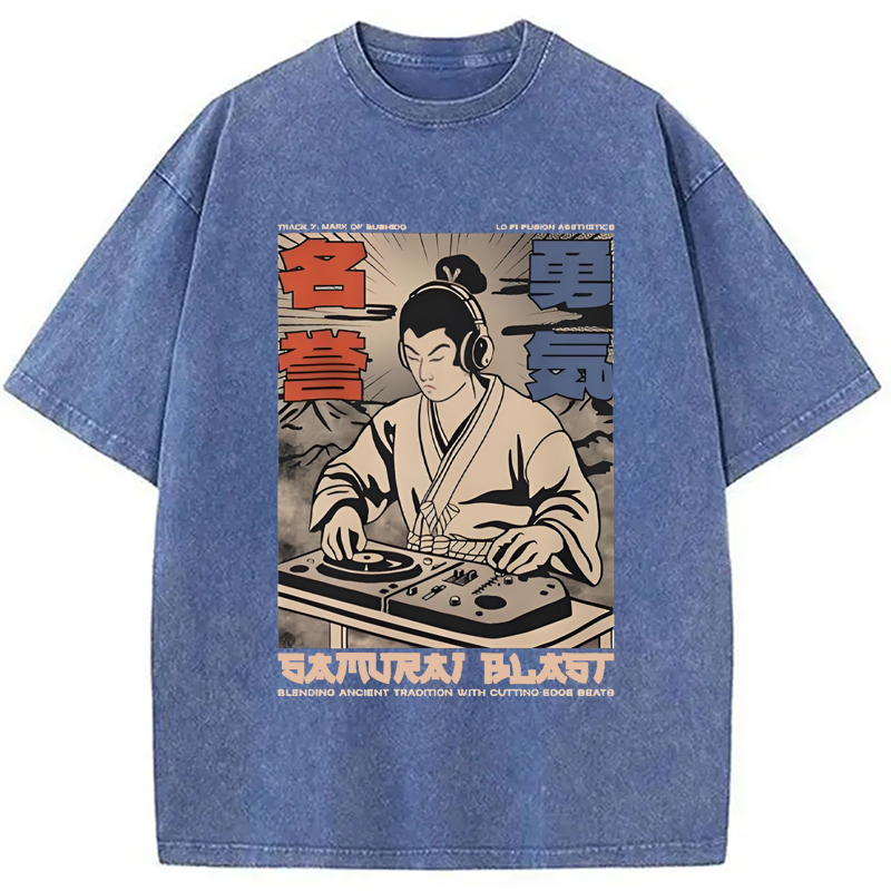 Modecanvas Samurai DJ Japanese Washed T-Shirt