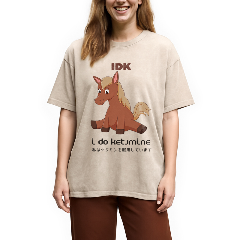 Modecanvas IDK Funny Horse DTG Printing Washed T-Shirt