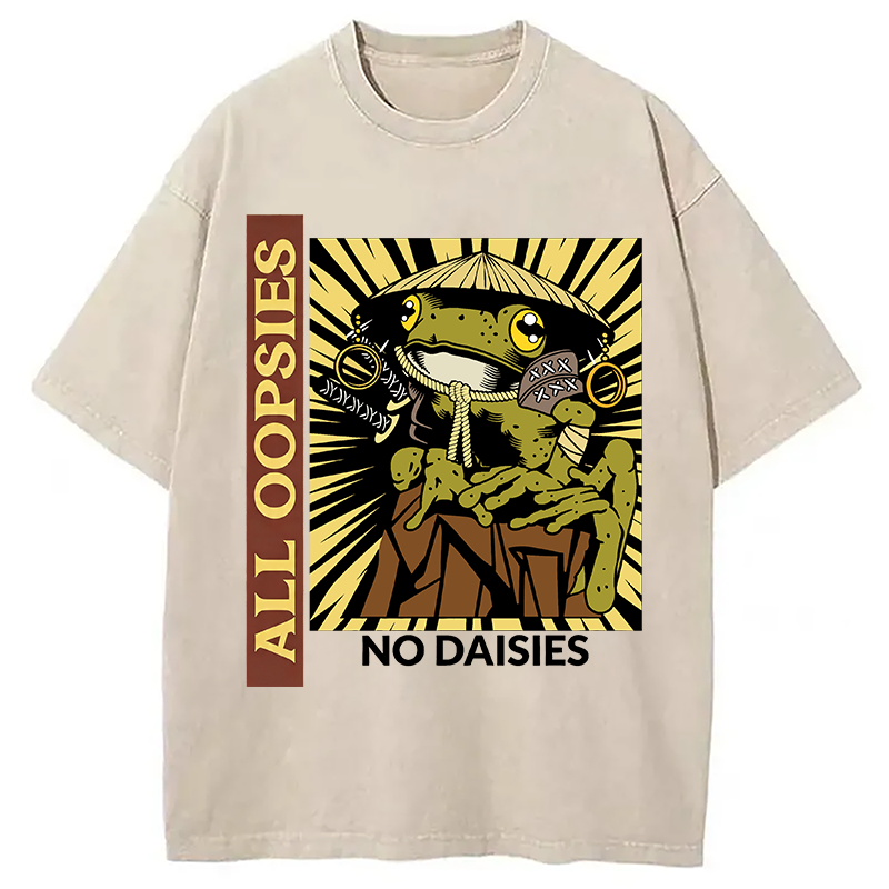 Modecanvas All Oopsies No Daisies Samurai Warrior Frog DTG Printing Washed T-Shirt