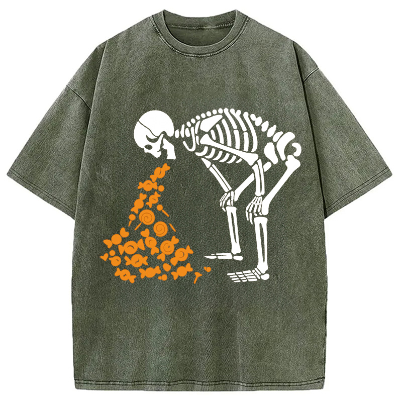 Modecanvas Candies Funny Halloween Skeleton Washed T-Shirt