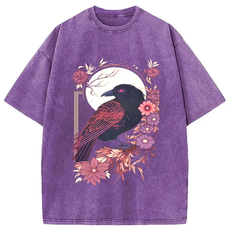 Modecanvas Goth Raven Moon Washed T-Shirt