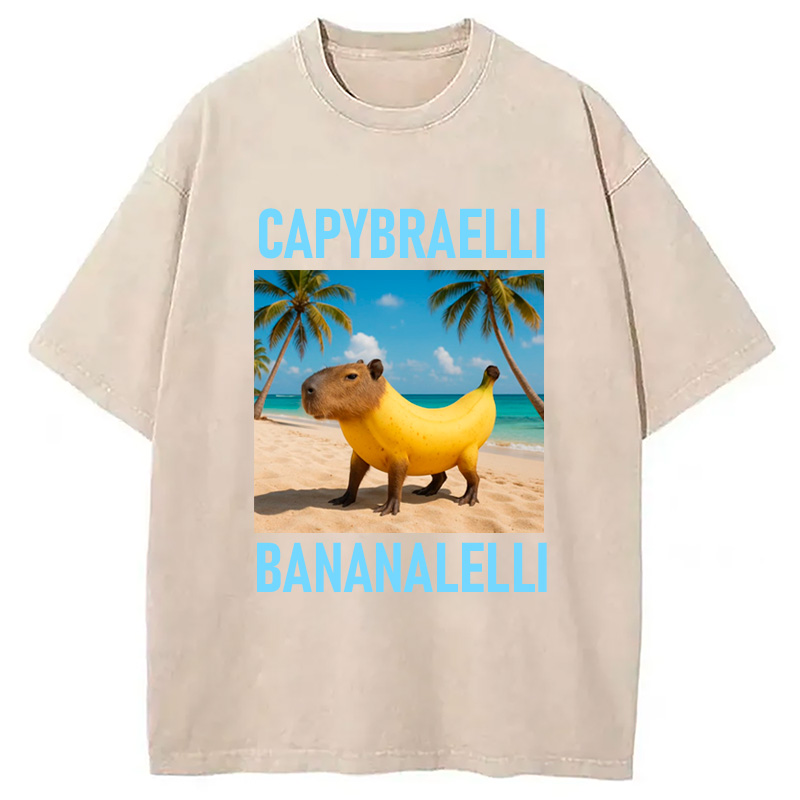Modecanvas Capybara Banana Brainrot Washed T-Shirt