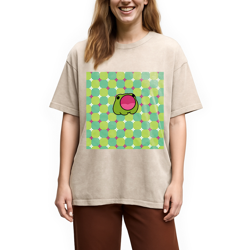 Modecanvas 3D Dizziness Frog DTG Printing Washed T-Shirt