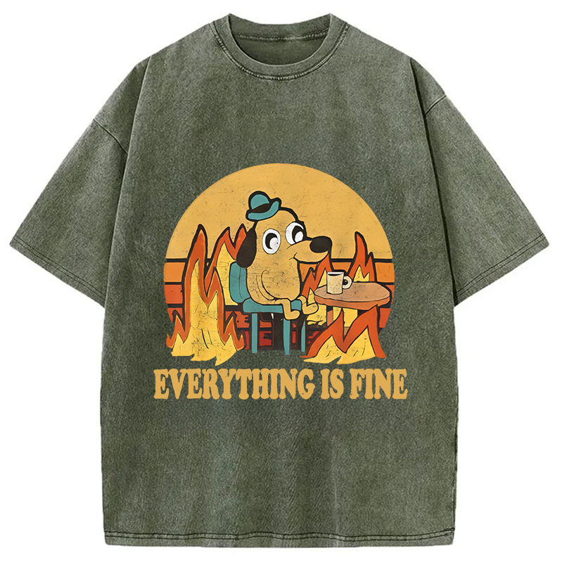 Modecanvas Everything Is Fine Dog Meme Washed T-Shirt