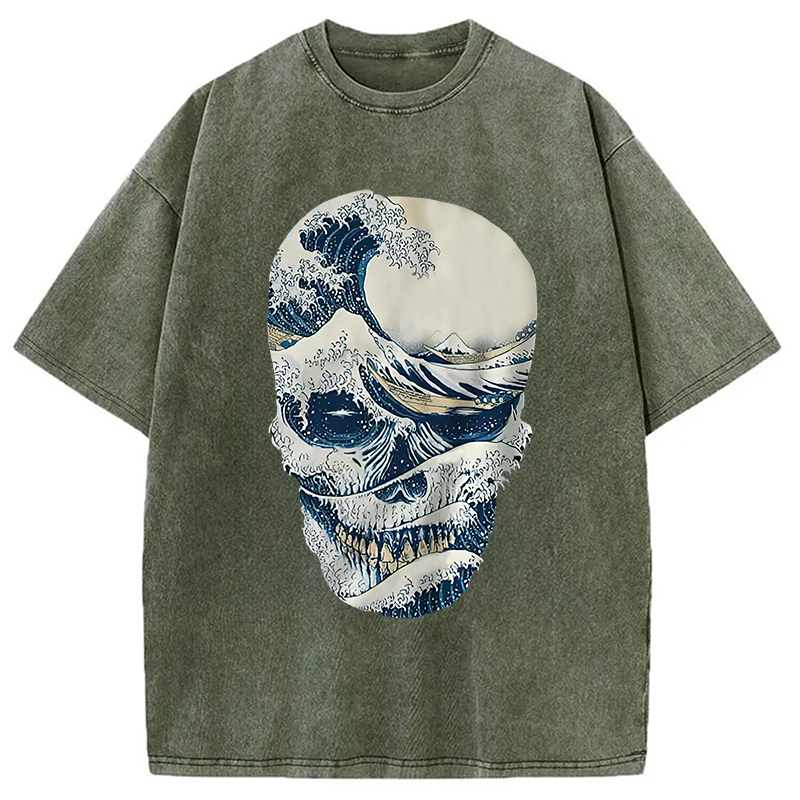 Modecanvas The Great Wave Off Skull Washed T-Shirt