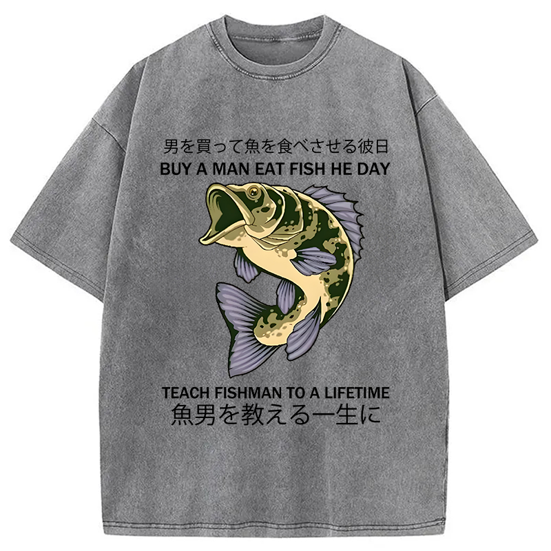 Modecanvas Teach A Man To Fish Washed T-Shirt-modecanvas