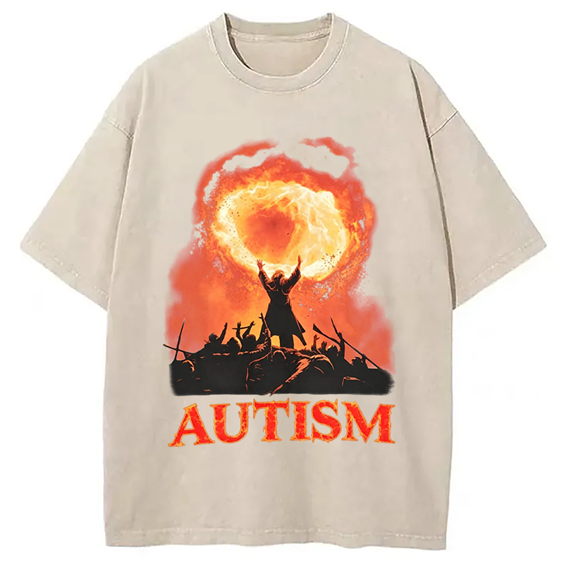 Modecanvas Autism Fire DTG Printing Washed T-Shirt