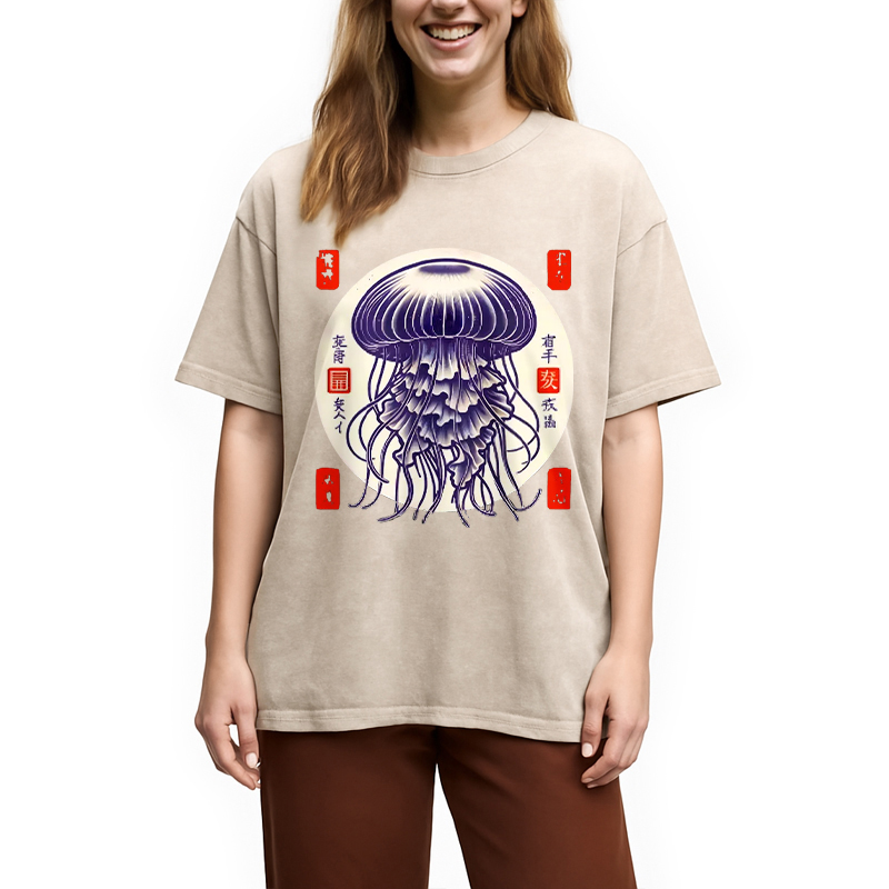 Modecanvas Japanese jellyfish Vintage Washed T-Shirt