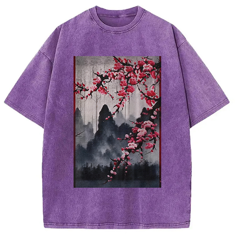 Modecanvas Cherry Blossom Woodblock Japanese Washed T-Shirt