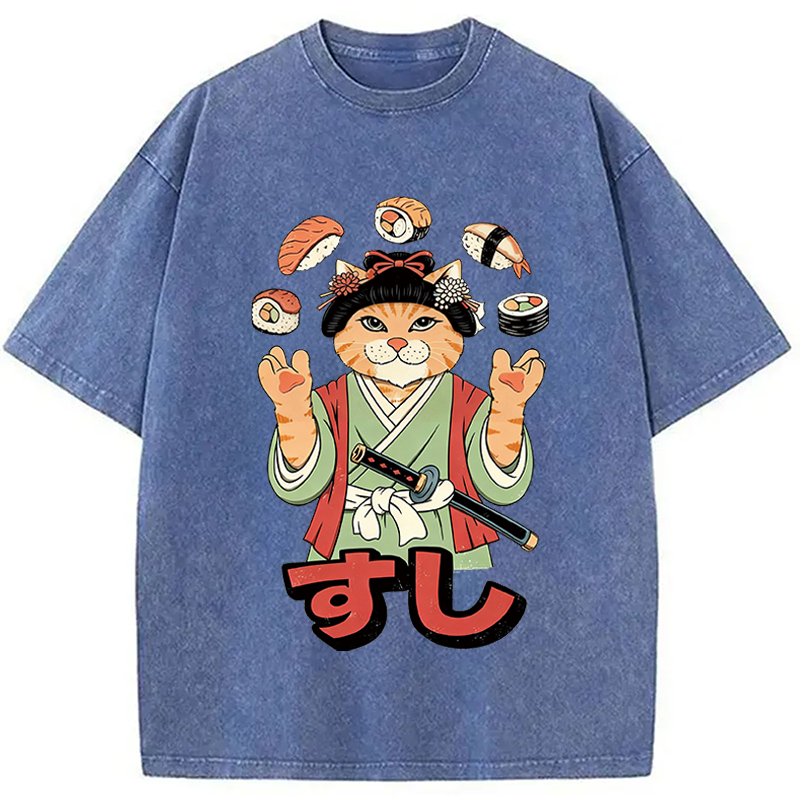 Modecanvas JUGGLING SUSHI DTG Printing Washed T-Shirt