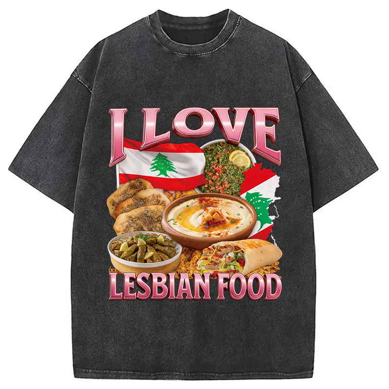 Modecanvas I Love Lesbian Food Funny Meme Washed T-Shirt