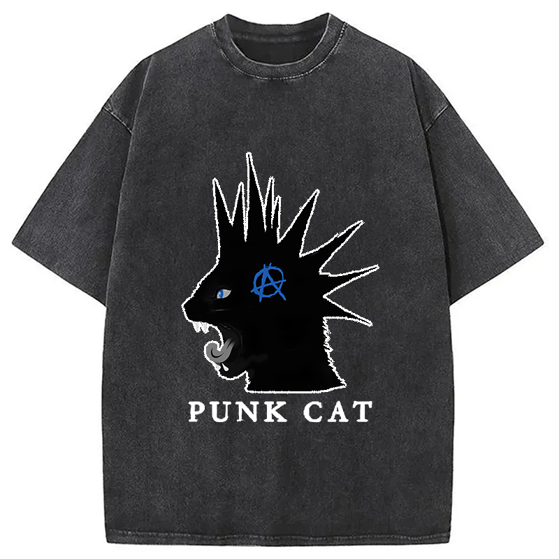 Modecanvas Punk Cat Funny Washed T-Shirt