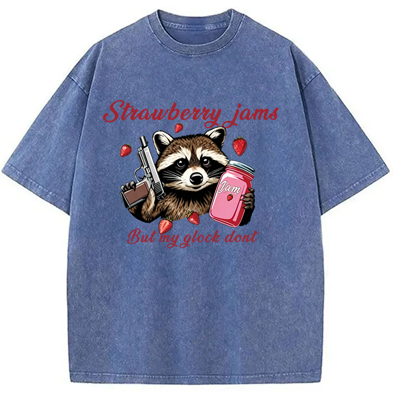Modecanvas Strawberry Jams Raccoon DTG Printing Washed T-Shirt