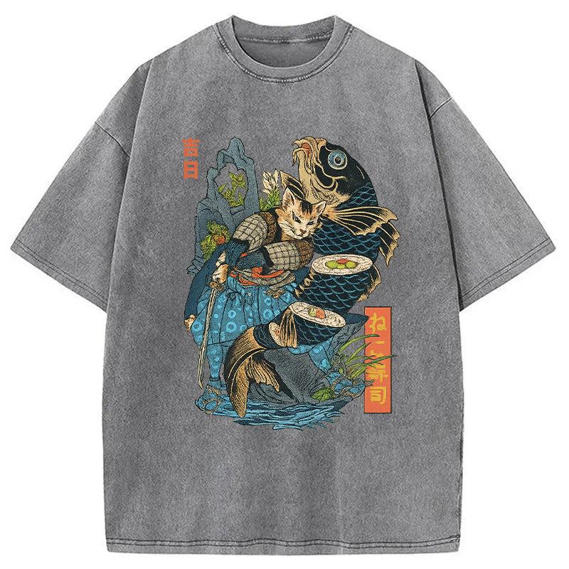 Modecanvas Neko Sushi Washed T-Shirt