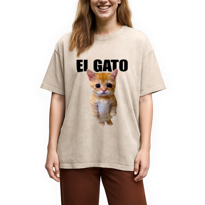 Modecanvas Sad Crying Cat Meme Washed T-Shirt