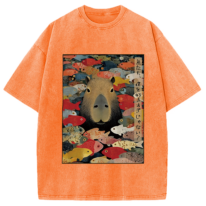 Modecanvas Am I Too Lovable Capybara Washed T-Shirt-modecanvas