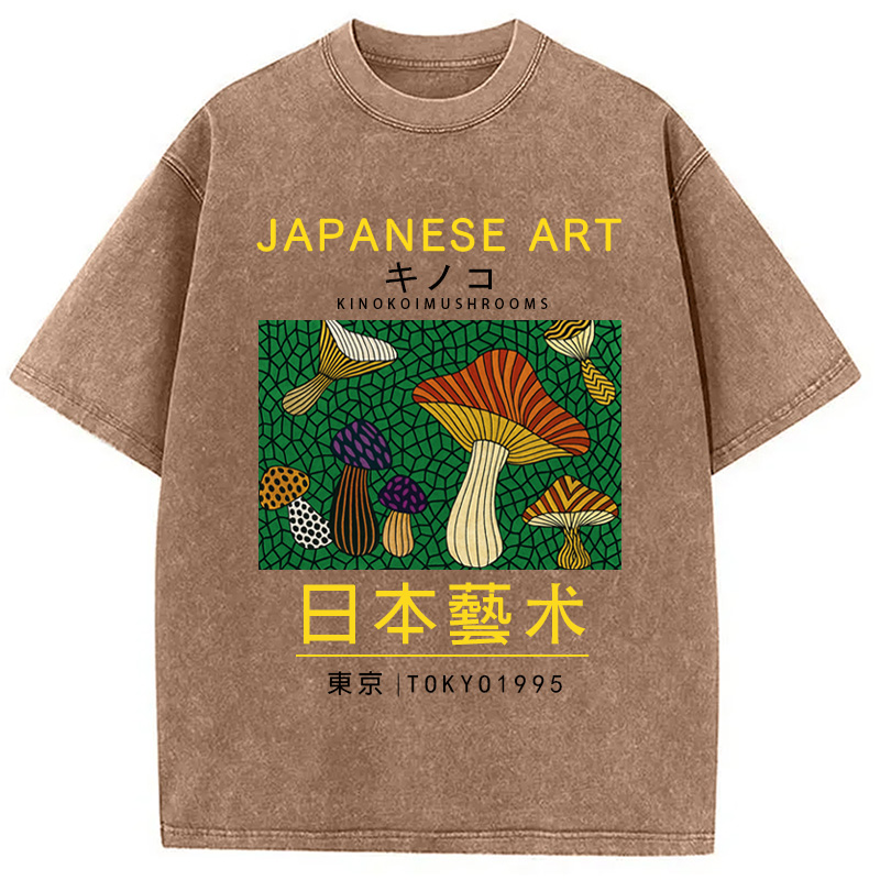 Modecanvas Japanese Art Colorful Mushrooms Washed T-Shirt