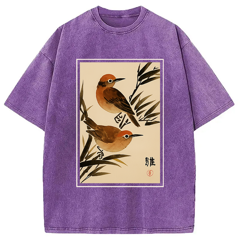 Modecanvas Sparrows Among Bamboo Washed T-Shirt