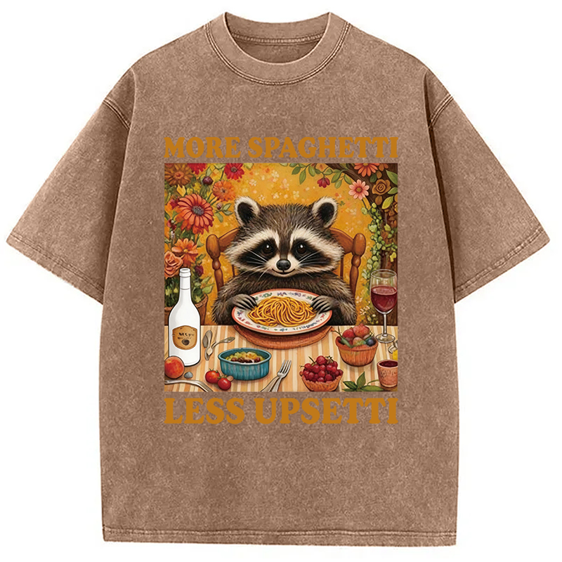 Modecanvas More Spagetti Less Upsetti Raccoon DTG Printing Washed T-Shirt