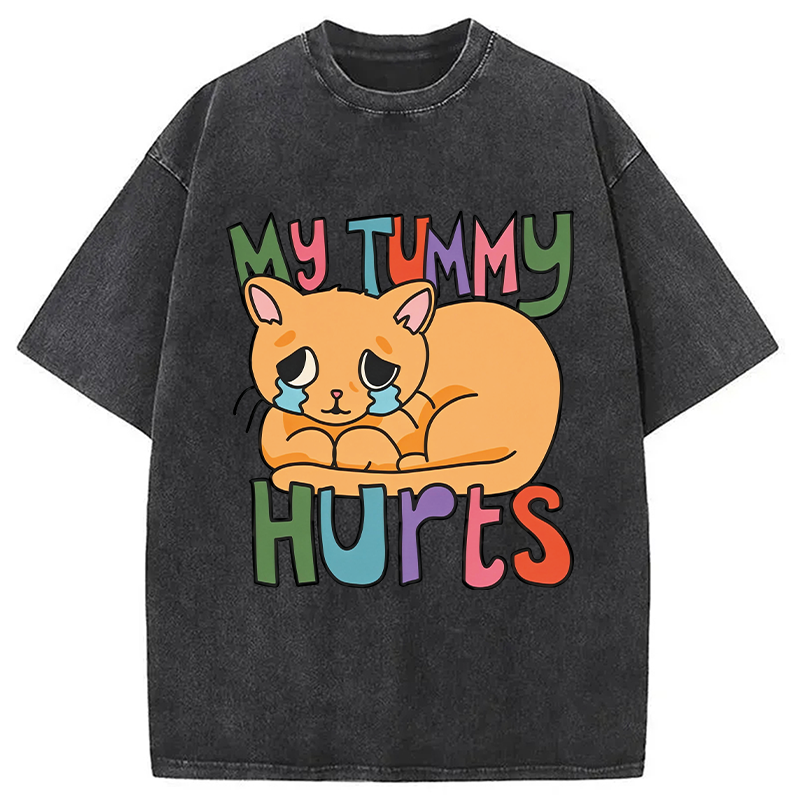 Modecanvas My Tummy Hurts Cat DTG Printing Washed T-Shirt