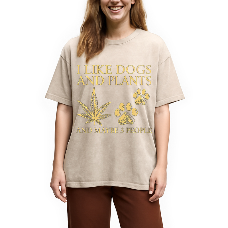 Modecanvas I Like Dogs And Weed DTG Printing Washed T-Shirt