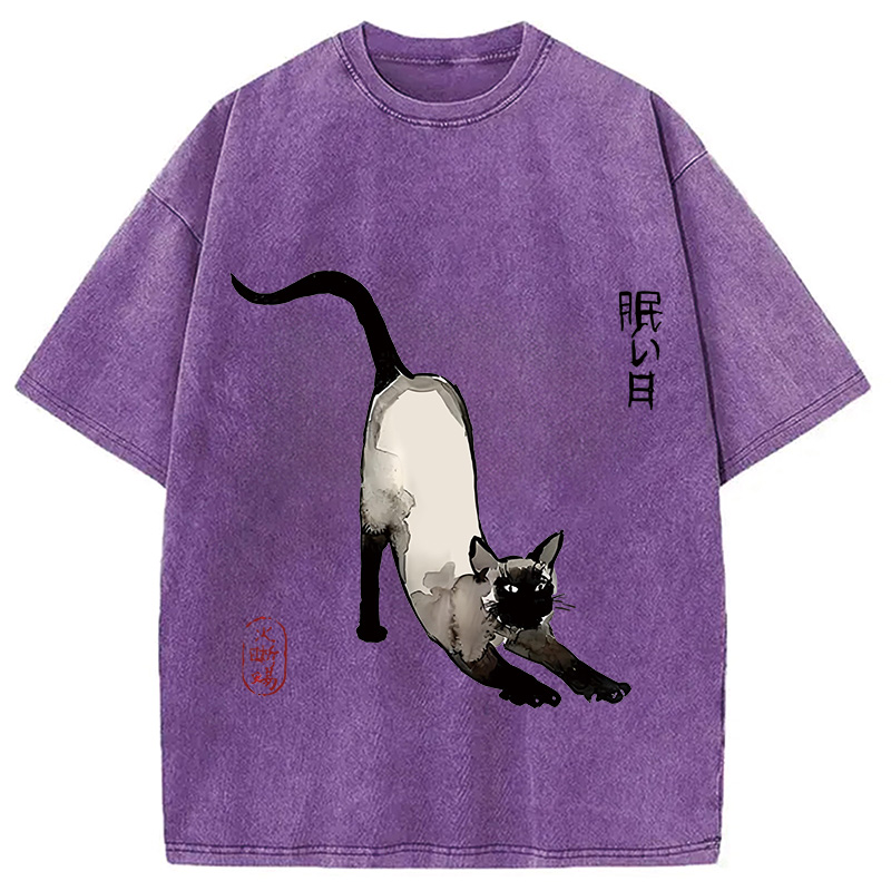 Modecanvas Japanese Siamese Cat Washed T-Shirt