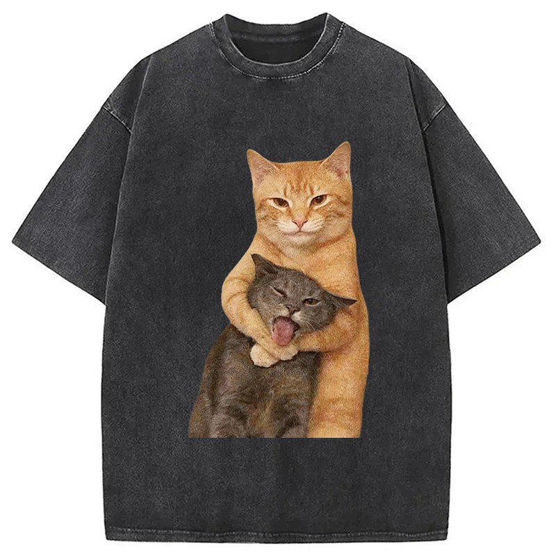 Modecanvas Fighting Cat Meme DTG Printing Washed T-Shirt
