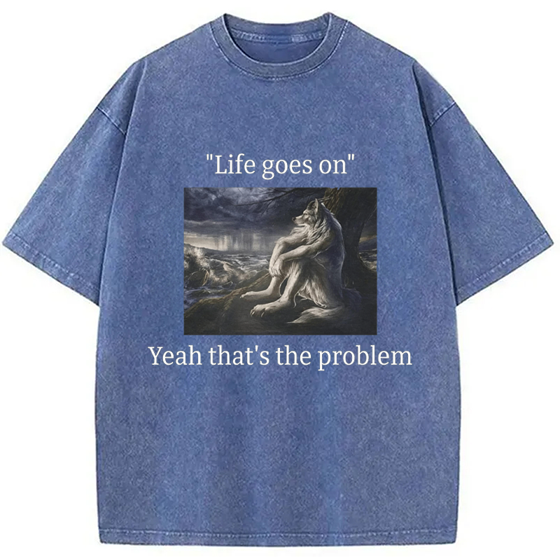Modecanvas Depressed Wolf Meme DTG Printing Washed T-Shirt