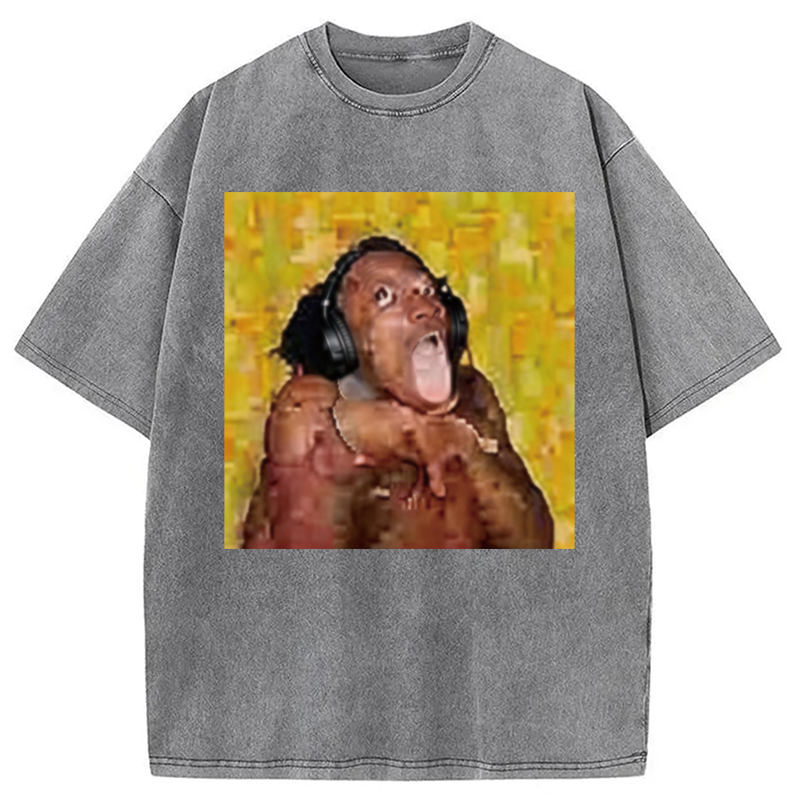 Modecanvas Funny Brainrot Reaction Meme DTG Printing Washed T-Shirt