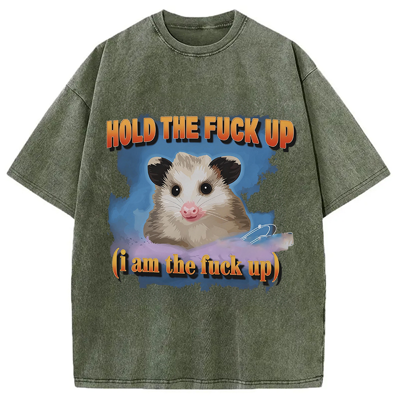 Modecanvas Hold The Possum Up DTG Printing Washed T-Shirt