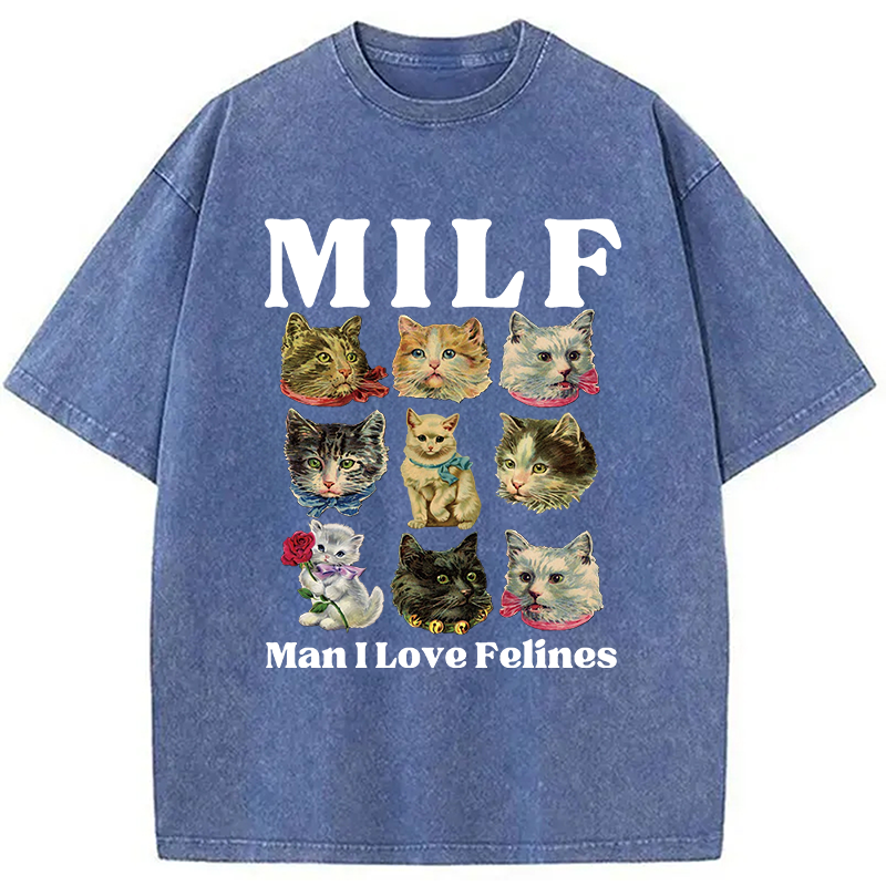 Modecanvas Man I Love Felines DTG Printing Washed T-Shirt