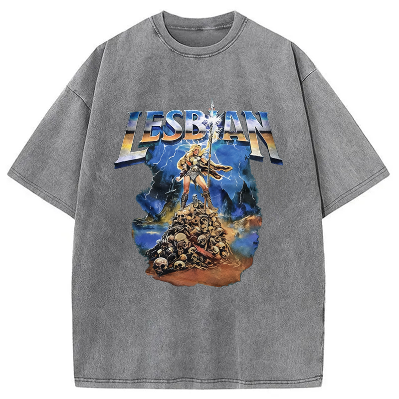 Modecanvas Lesbian Warrior Washed T-Shirt-modecanvas