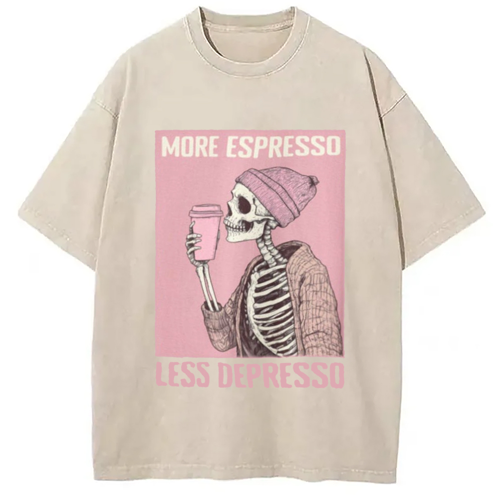 Modecanvas More Espresso Less Depresso Coffe Lover Washed T-Shirt
