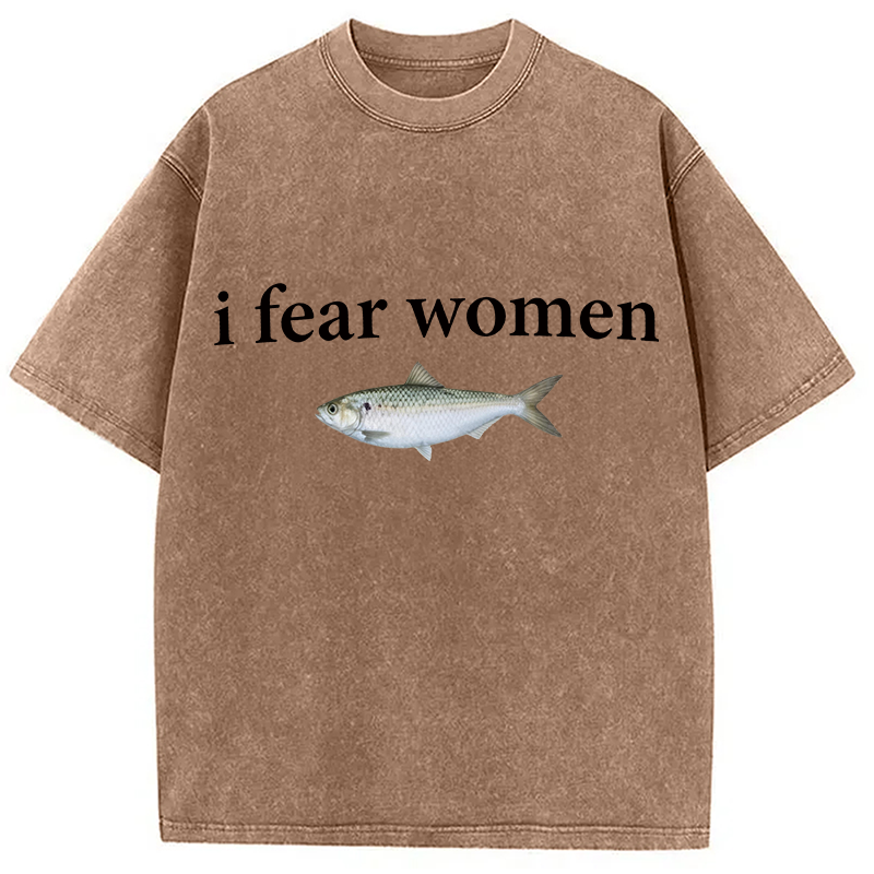 Modecanvas Fish Fear Women DTG Printing Washed T-Shirt