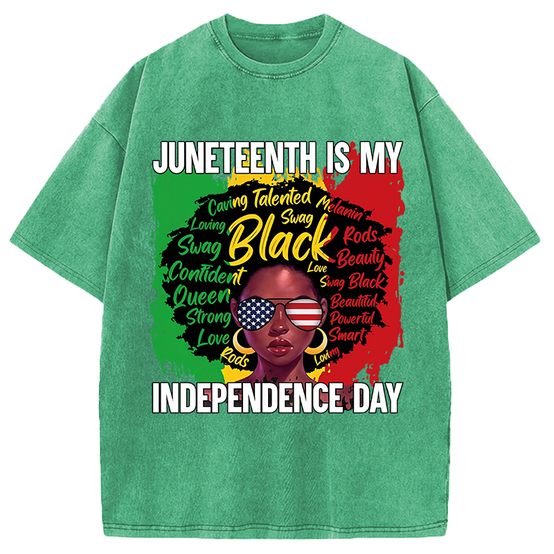 Modecanvas Juneteenth My Independence Day DTG Printing Washed T-Shirt