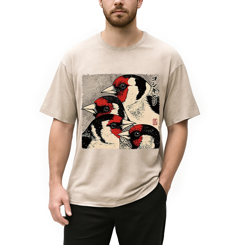 Modecanvas Stillness Of The Goldfinch DTG Printing Washed T-Shirt