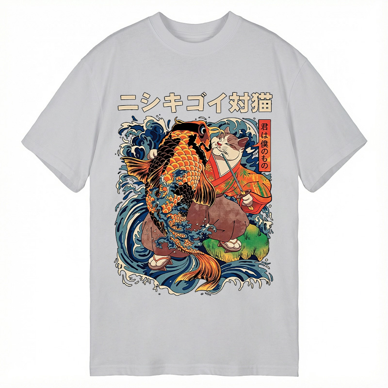 Modecanvas Koi vs. Cat DTG Printing Classic T-Shirt-modecanvas