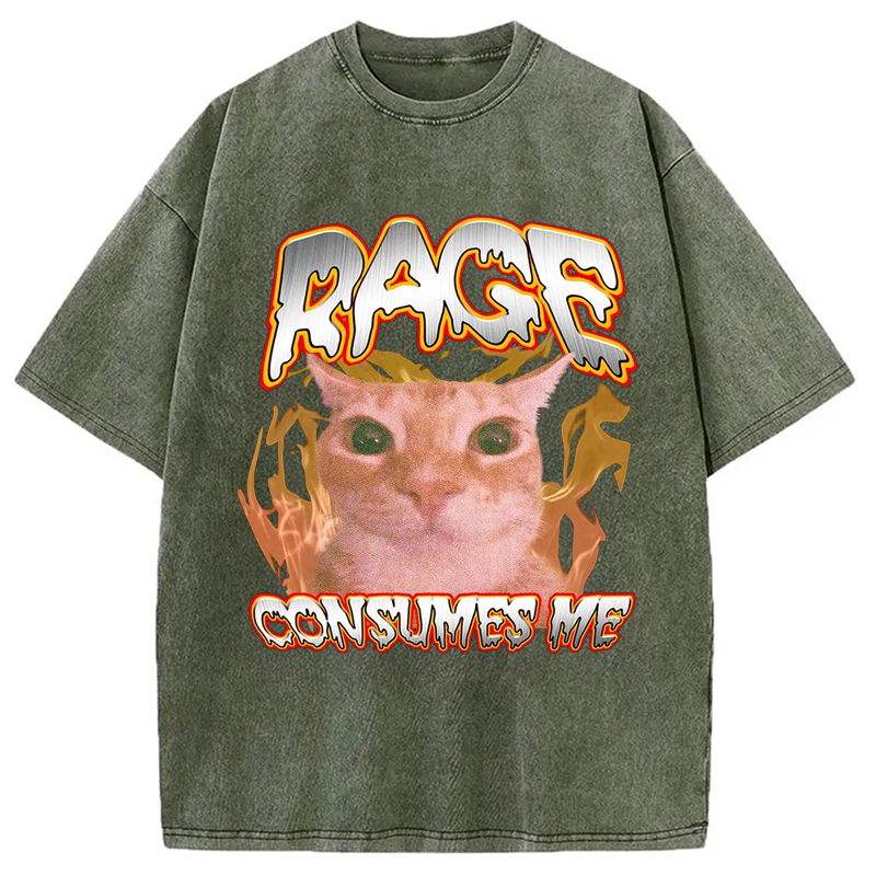 Modecanvas Rage Consumes Me Cat Washed T-Shirt