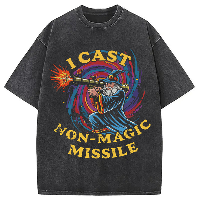 Modecanvas I Cast Non-Magic Missile Funny Wizard Parody Meme DTG Printing Washed T-Shirt
