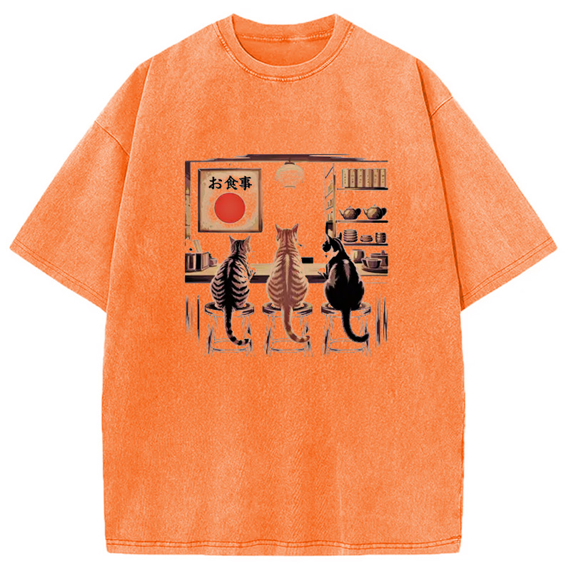 Modecanvas Kawaii Ramen Cat Washed T-Shirt