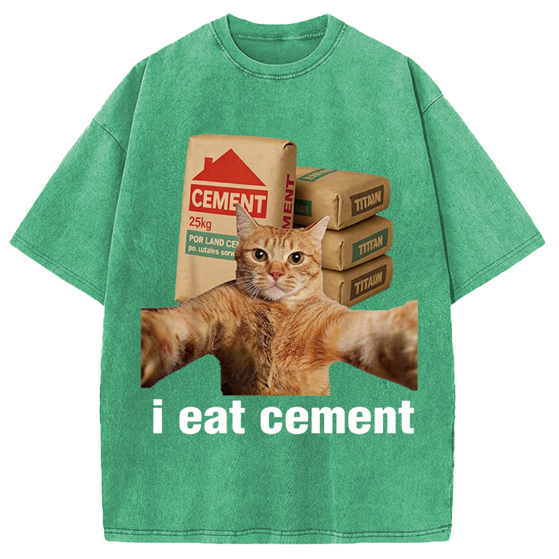 Modecanvas I EAT CEMENT Funny Cat Meme DTG Printing Washed T-Shirt
