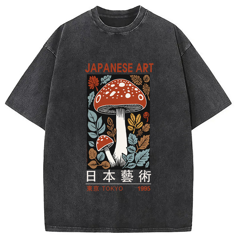 Modecanvas Fall Forest Mushroom Washed T-Shirt