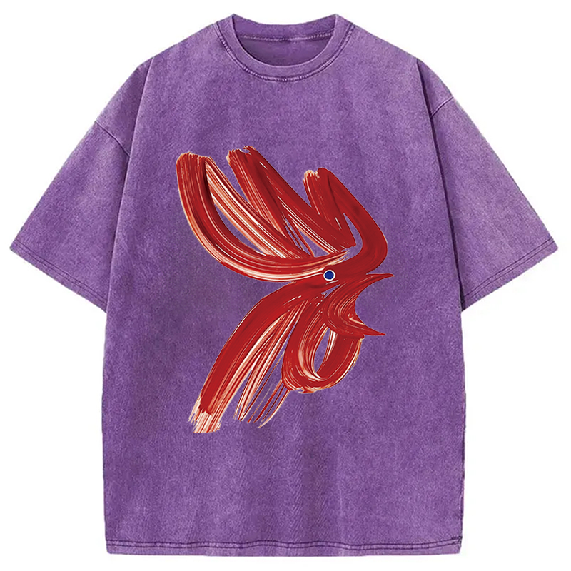 Modecanvas Calligraphy Art Chicken DTG Printing Washed T-Shirt