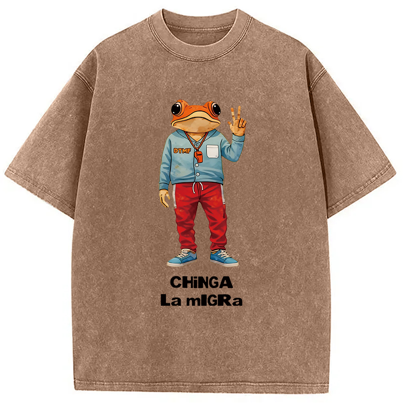 Modecanvas Out Frog Meme DTG Printing Washed T-Shirt