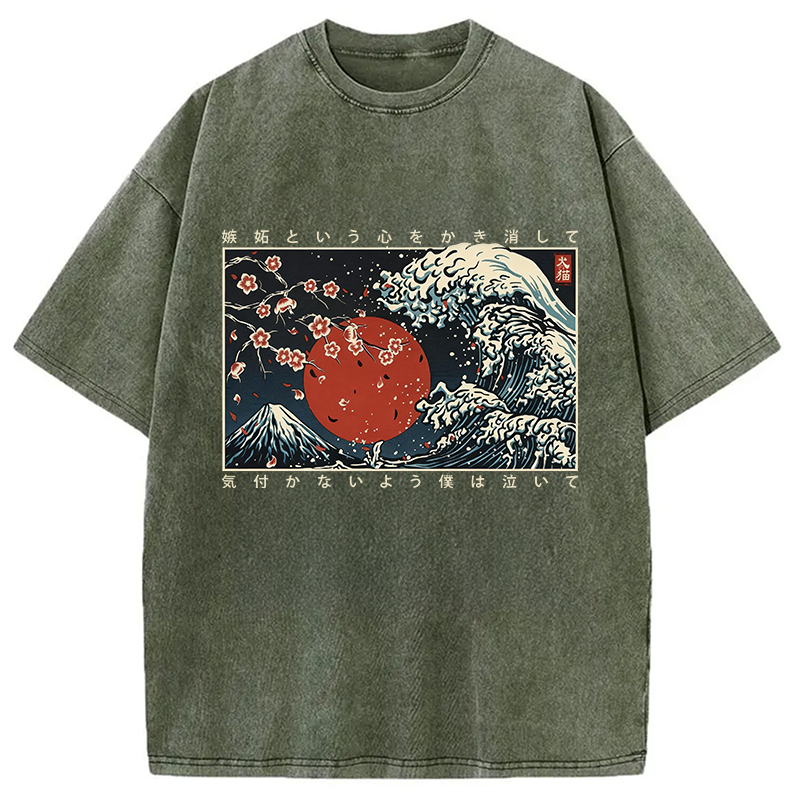 Modecanvas Great Wave Off DTG Printing Washed T-Shirt-modecanvas