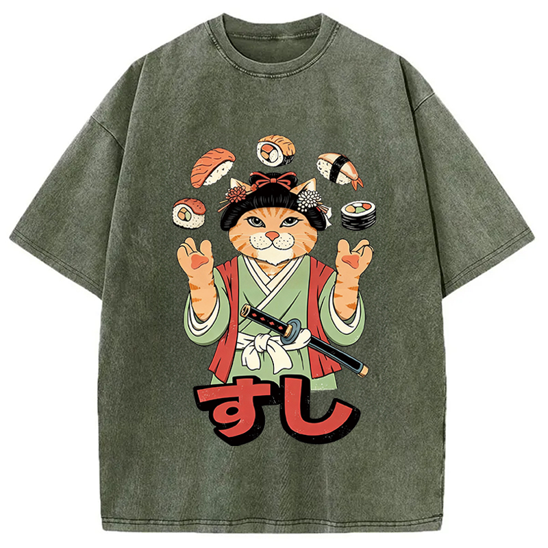 Modecanvas JUGGLING SUSHI DTG Printing Washed T-Shirt